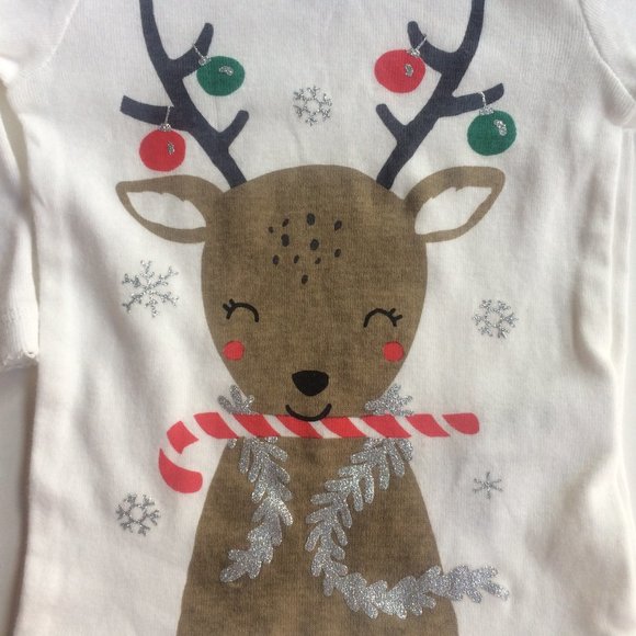 New Christmas Outfit Sleeper Lot 0-3 Reindeer Fleece Pajamas Shirt Pants Tutu - Picture 3 of 11